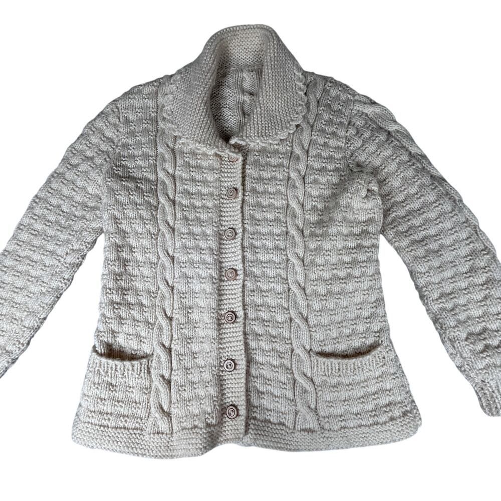 Handknit Women's M unique cardigan Cottagecore Fisherman cables fairy Feminine